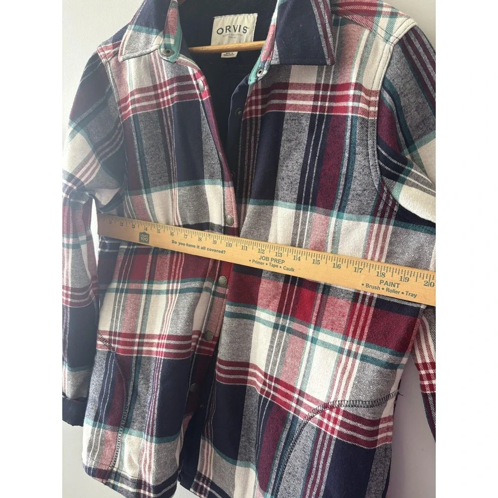 Orvis Jacket Mens XL Multicolor Plaid Flannel Quilted Lined Snap Front Pockets